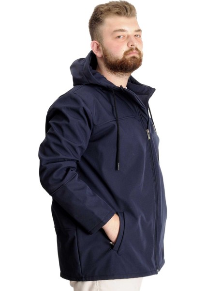 Erkek Softshell Parcalı Kapsonlu Mont 21235 Lacivert