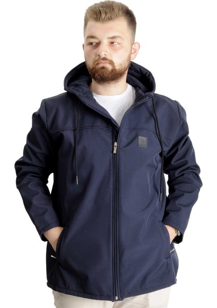 Erkek Softshell Parcalı Kapsonlu Mont 21235 Lacivert