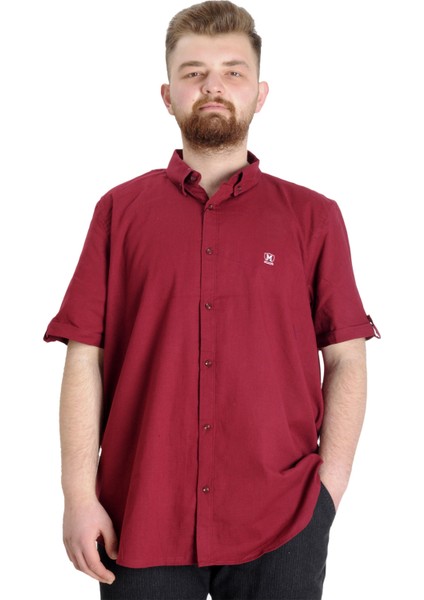 Mode Xl Büyük Beden Erkek Keten Likralı Gömlek 20393 Bordo