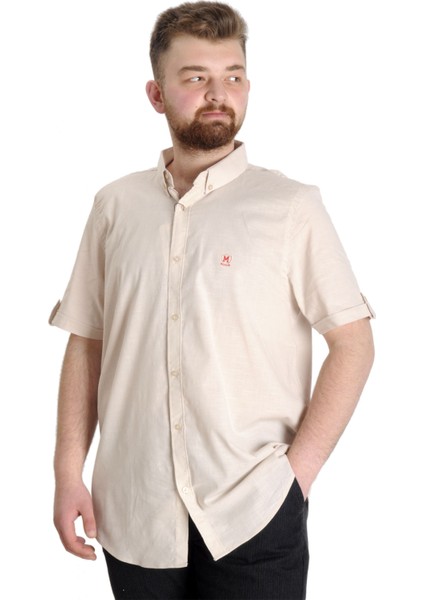 Mode Xl Büyük Beden Erkek Keten Likralı Gömlek 20393 Bej
