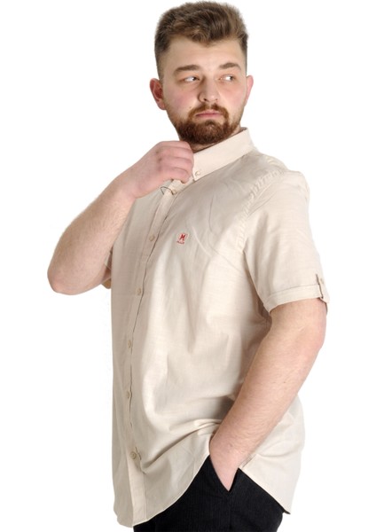 Mode Xl Büyük Beden Erkek Keten Likralı Gömlek 20393 Bej fiyatları