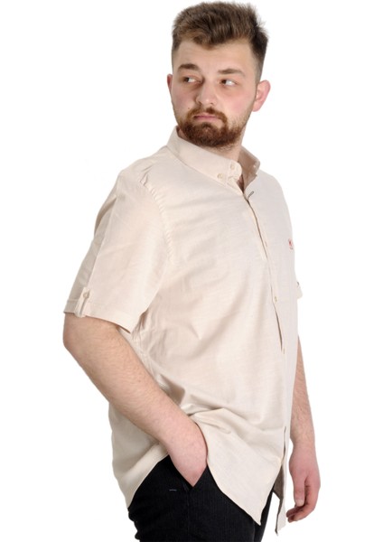 Mode Xl Büyük Beden Erkek Keten Likralı Gömlek 20393 Bej modelleri