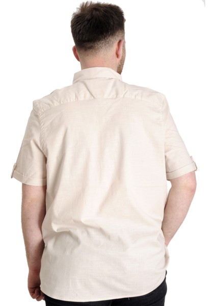 Mode Xl Büyük Beden Erkek Keten Likralı Gömlek 20393 Bej fırsatları