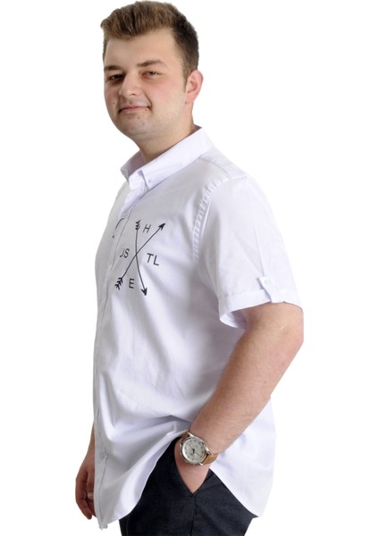 Erkek Büyük Beden Gabardin Gömlek Hustle 23306 Beyaz modelleri