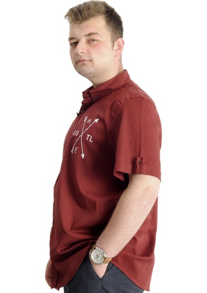 Erkek Büyük Beden Gabardin Gömlek Hustle 23306 Bordo