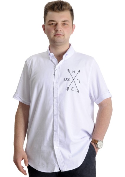 Erkek Büyük Beden Gabardin Gömlek Hustle 23306 Beyaz