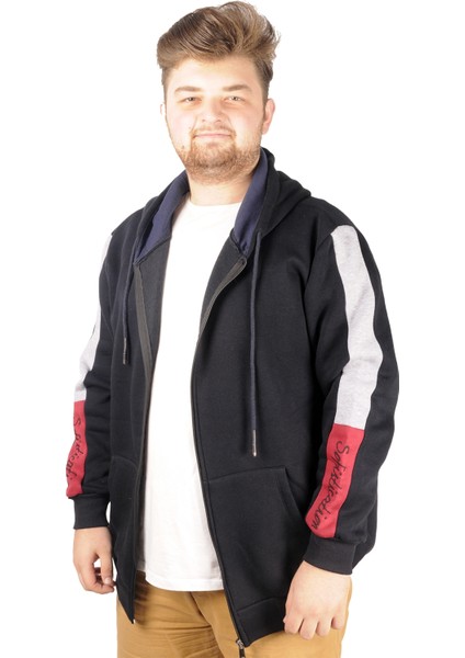 Erkek Sweat Kapşonlu Pieced Embroidered 21514 Lacivert
