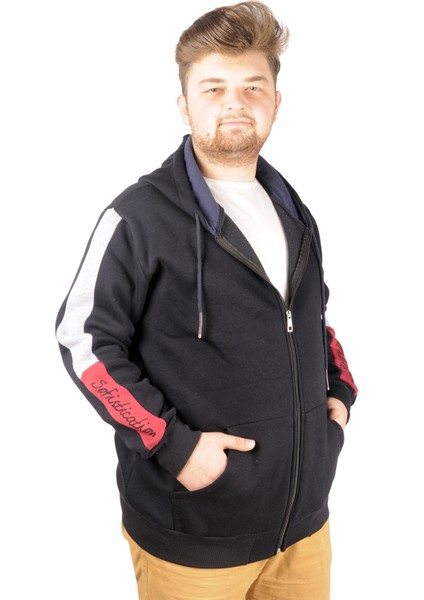 Erkek Sweat Kapşonlu Pieced Embroidered 21514 Lacivert