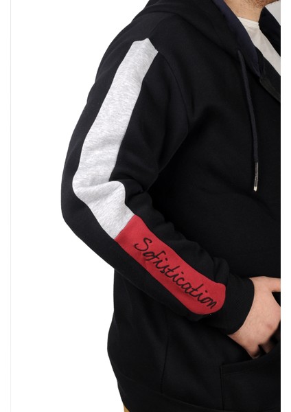 Erkek Sweat Kapşonlu Pieced Embroidered 21514 Lacivert