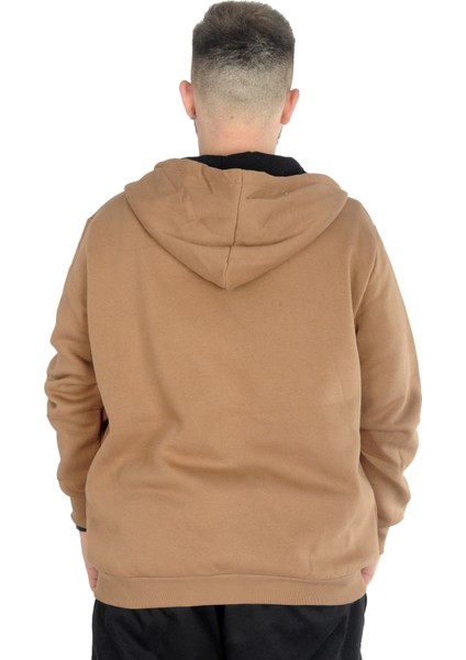 Mode Xl Erkek Sweatshirt Kapşonlu Zippered Basic 20543 Sütlükahve