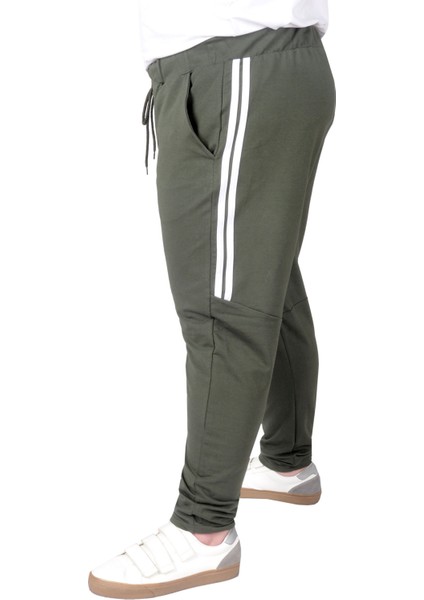 Mode Xl Büyük Beden Eşofman Altı Darpaça Stripe 22509 Haki