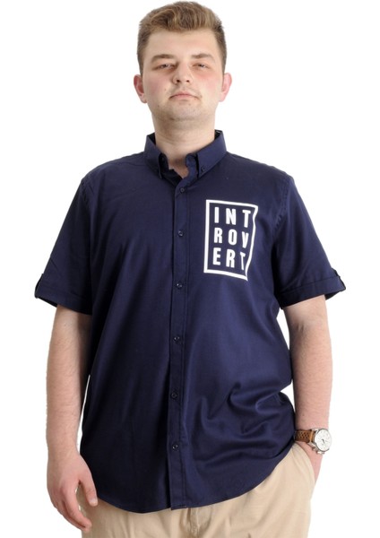 Erkek Büyük Beden Gabardin Gömlek Introvert 23304 Lacivert