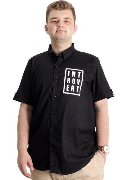 Erkek Büyük Beden Gabardin Gömlek Introvert 23304 Siyah