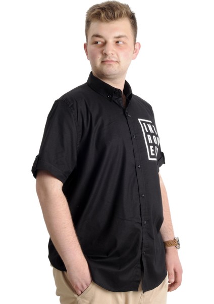 Erkek Büyük Beden Gabardin Gömlek Introvert 23304 Siyah