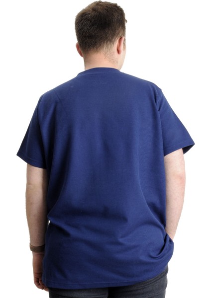 Büyük Beden Erkek T-Shirt Bisiklet Yaka Waffle 20033 Indigo fırsatları