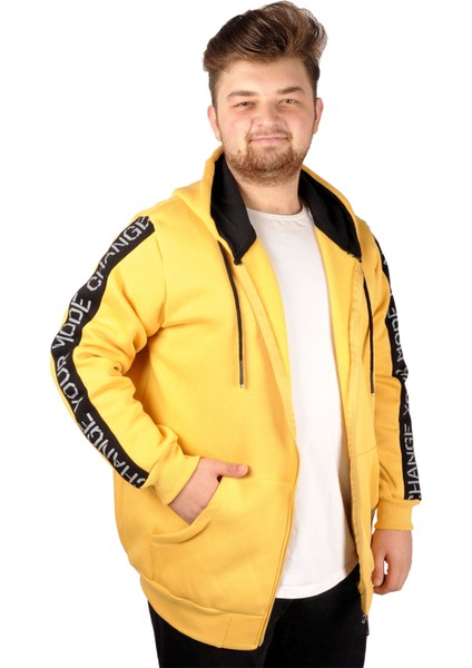 Erkek Sweat Kapşonlu Pieced Arm 21515 Hardal