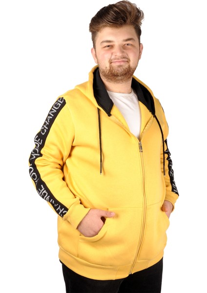 Erkek Sweat Kapşonlu Pieced Arm 21515 Hardal