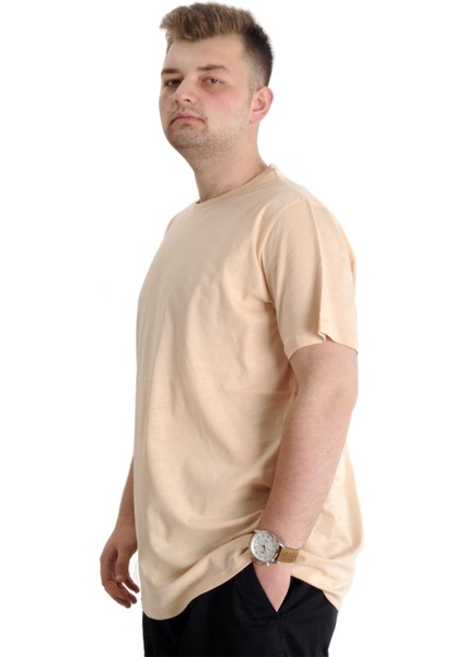 Mode Xl Büyük Beden Erkek Tshirt Bisiklet Yaka Basic 20031 Bej