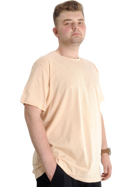 Mode Xl Büyük Beden Erkek Tshirt Bisiklet Yaka Basic 20031 Bej