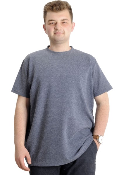 Büyük Beden Erkek T-Shirt Bisiklet Yaka Waffle 20033 Antramelanj