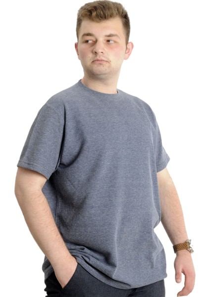 Büyük Beden Erkek T-Shirt Bisiklet Yaka Waffle 20033 Antramelanj
