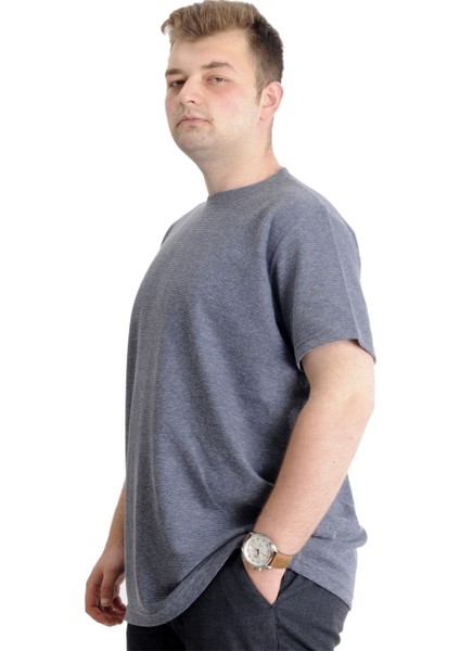 Büyük Beden Erkek T-Shirt Bisiklet Yaka Waffle 20033 Antramelanj
