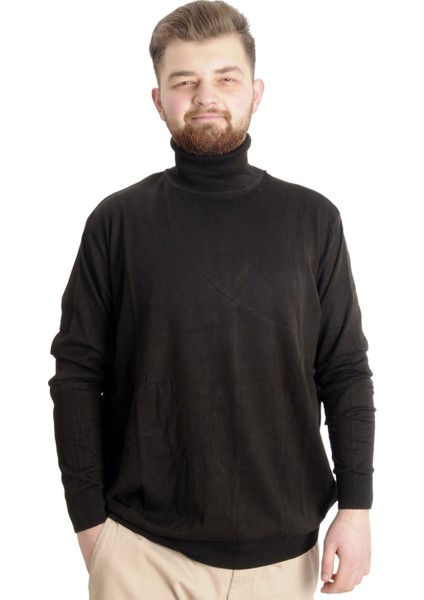 Büyük Beden Erkek Kazak Balıkçı Yaka 22205 Kahverengi