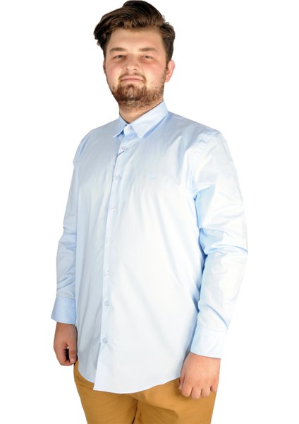 Büyük Beden Erkek Klasik Gömlek Likralı 20351 Mavi