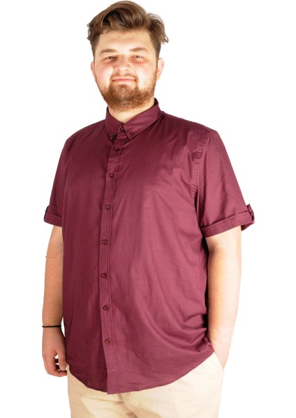 Mode Xl Büyük Beden Erkek Keten Likralı Gömlek 20393 Mürdüm