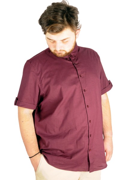 Mode Xl Büyük Beden Erkek Keten Likralı Gömlek 20393 Mürdüm fiyatları