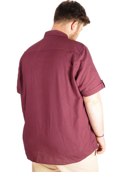 Mode Xl Büyük Beden Erkek Keten Likralı Gömlek 20393 Mürdüm modelleri