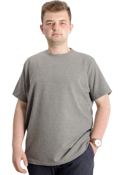 Büyük Beden Erkek T-Shirt Bisiklet Yaka Waffle 20033 Haki