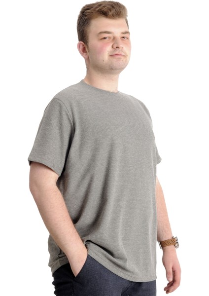 Büyük Beden Erkek T-Shirt Bisiklet Yaka Waffle 20033 Haki modelleri