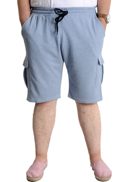 Büyük Beden Erkek Şort Kargo Cep Waffle 23500 Mavi