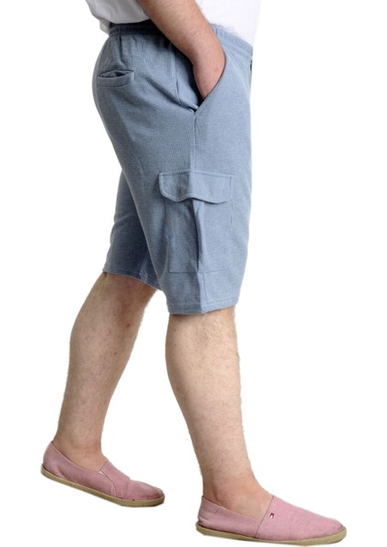 Büyük Beden Erkek Şort Kargo Cep Waffle 23500 Mavi modelleri