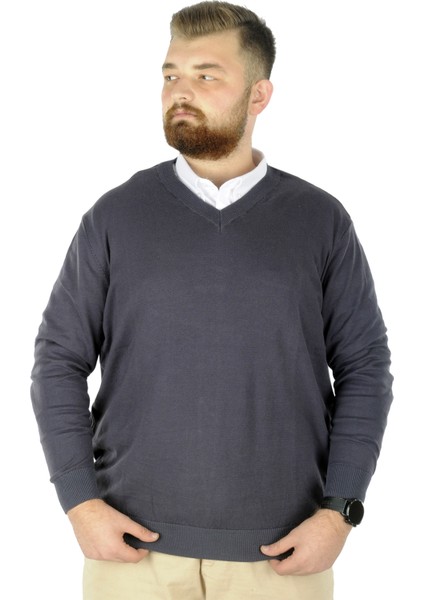 Büyük Beden Kazak V Yaka 22206 Füme