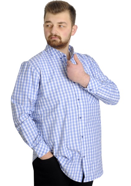 Büyük Beden Erkek Ekose Uzun Kollu Cepli Gömlek 23300 Mavi fiyatları