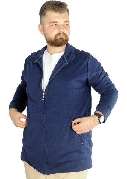 Buyuk Beden Erkek Hırka Fermuarlı Stell Dik Yaka 20571 Indigo