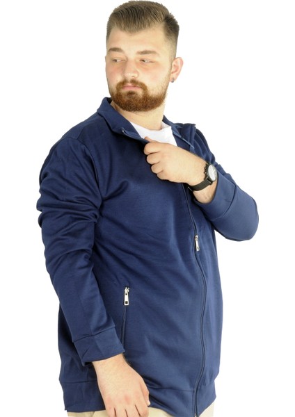 Buyuk Beden Erkek Hırka Fermuarlı Stell Dik Yaka 20571 Indigo modelleri