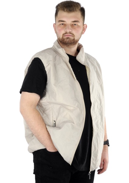 Büyük Beden Erkek Yelek Kapitone Yakalı 22601 Bej modelleri