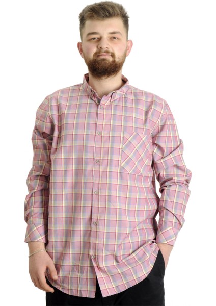 Büyük Beden Erkek Gömlek Ekose Uzun Kollu 23300 Koyu Bordo