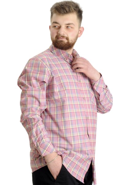 Büyük Beden Erkek Gömlek Ekose Uzun Kollu 23300 Koyu Bordo modelleri