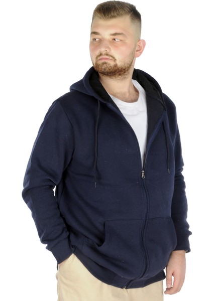 Büyük Beden Erkek Sweatshirt Zippered Recycle B20533 Lacivert