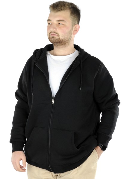 Büyük Beden Erkek Sweatshirt Zippered Recycle B20533 Siyah fiyatları
