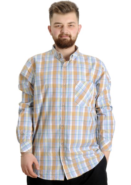 Büyük Beden Erkek Gömlek Ekose Uzun Kollu 23300 Yeşil