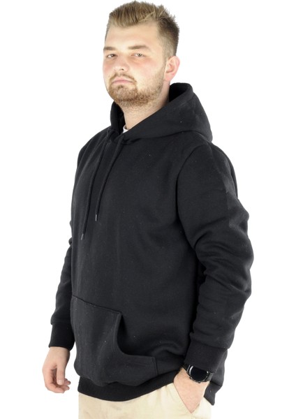Büyük Beden Sweat Kapson Kangoroo Pocket Recycle B20532 Siyah