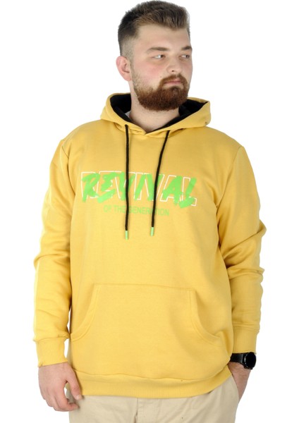 Büyük Beden Erkek Sweatshirt Kapşonlu Kanguru Revival 22545 Hardal