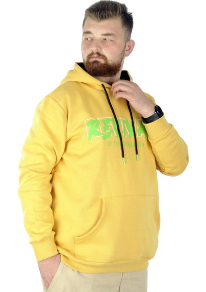 Büyük Beden Erkek Sweatshirt Kapşonlu Kanguru Revival 22545 Hardal fiyatları