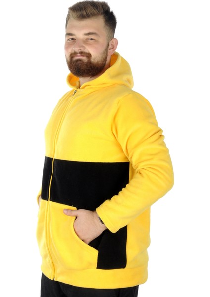 Büyük Beden Erkek Kapşonlu Fermuarlı Polar Hırka 22554 Hardal modelleri