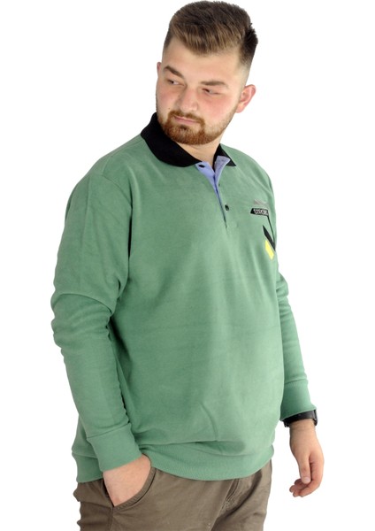Erkek Sweatshirt Polo Yaka Düz Renk Çağla Renk Uzun Kol Konforlu Tasarım fiyatları